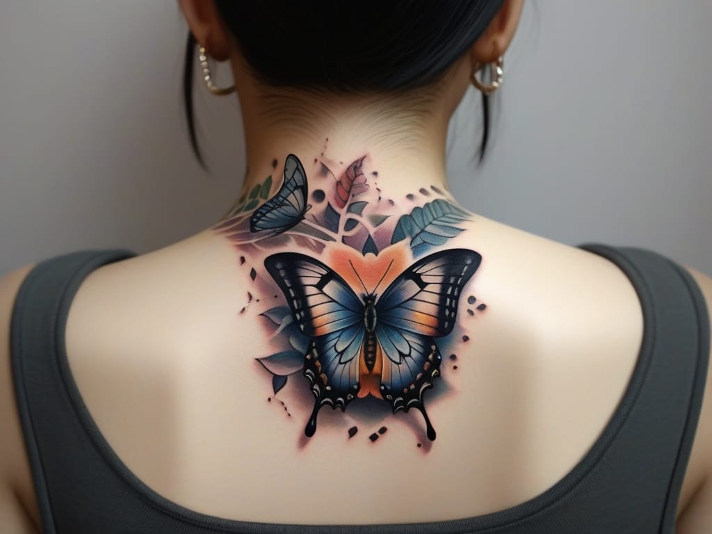 neck tattoo butterfly